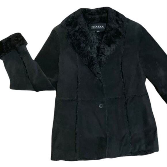 giacca Jackets & Blazers - Giacca Black Vintage Suede Fur Coat Size Medium
